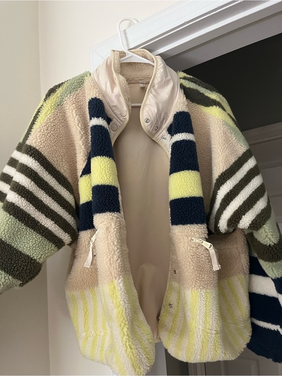 Free People Jackets & Blazers - FP Striped Sherpa Fleece Jacket in Cream, Navy & Lime
